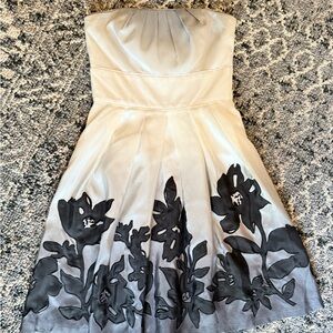 White House Black Market Strapless Dress with Black Floral Pattern